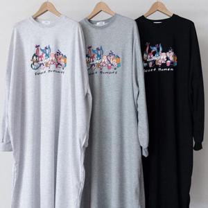 [강물처럼]빅사이즈캐릭터원피스 T820L502 모먼쥬스프린팅롱원피