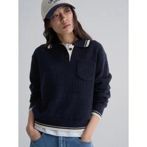 (356151CMKR) [에잇세컨즈] 배색 칼라 풀오버  네이비