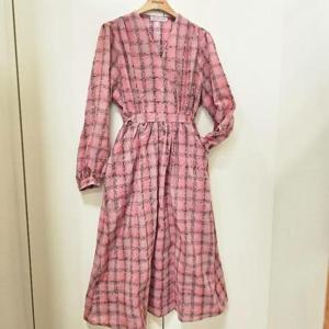 스테파니 HC07 브이넥 면 체크  롱원피스 A25SO5105