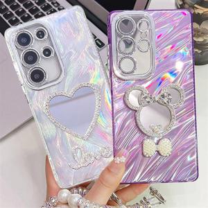 갤럭시A35 5G A356 큐빅 렌즈풀커버 미러 홀로그램 스트랩케이스