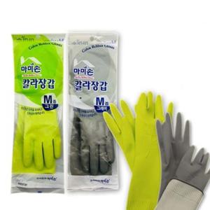 마미손 칼라 고무장갑 그레이 그린 중형M칼라고무장갑