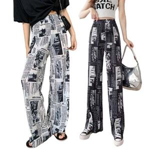 뉴스페이퍼 여름 쿨바지 플리츠팬츠 밴딩 와이드팬츠