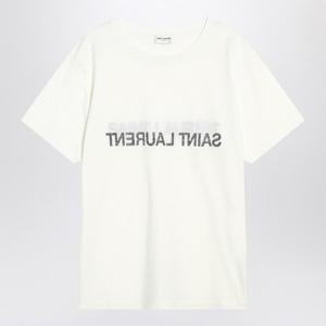 생로랑 화이트 코튼 크루넥 티셔츠 663278Y37AW 9744