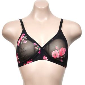 (디올라) 꽃무늬 패턴 망사 노와이어 B컵 브라