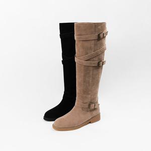 [신난다슈] 여성 롱부츠 3cm 2종 여자 통 넓은 플랫 부츠 스웨이드 발편한 통굽 FL257051