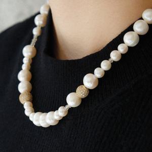 바이데이지 담수진주 파베 큐빅볼 크리스탈 목걸이 Bn0586