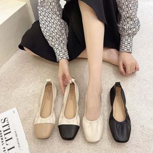 여성 배색 단화 사각코 플랫슈즈