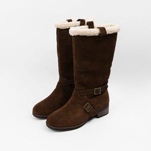 [신난다슈] 여성 미들부츠 4cm 여자 방한 하프 털 부츠 뽀글이 소가죽 스웨이드 MRO257259 브라운