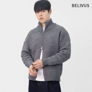 빌리버스 남성 간절기 맘모스 텍스처 스탠드칼라 투웨이 니트 집업 BAT003