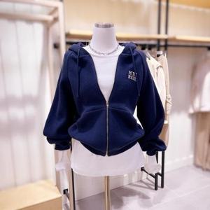 [시에로]SK1KTF27M_로고자수 후드 집업 니트 가디건