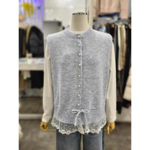 밸리걸 세이브존01 레이스 리본 버튼업 니트 베스트 617510