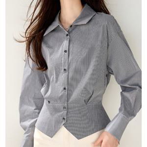 [패션시그널]유니크패턴 잔체크 셔츠블라우스 F44E2B