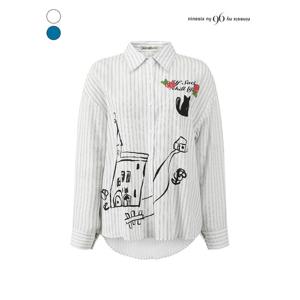 [나인식스뉴욕]캣 프린팅 스트라이프 셔츠 (NQ2SH002M0)