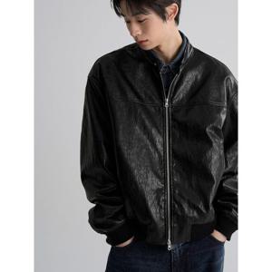 (45623ZSS15) [에잇세컨즈] 페이크레더 레이서넥 블루종  블랙