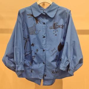 라티움 HC34 여름간절기프린팅나염 벌룬소매루즈핏면혼방셔츠 T2621bl01