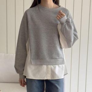 [강물처럼]아이우먼 엣지배색나그랑긴팔티 SMT495M412 빅사이즈