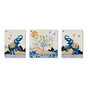 [하비스]보석십자수 캔버스 액자형 동물 풍경 3세트 재물코끼리 (30x40 2개,40x40)