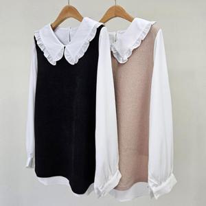 [강물처럼]빅사이즈카라블라우스 T777L502 젤리프릴니트블라우스