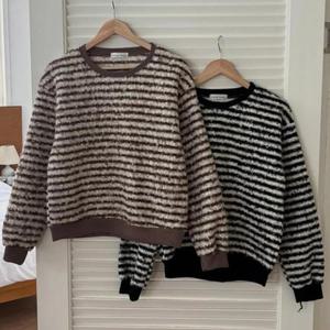 [강물처럼]빅사이즈티 X030L601 뭉실털줄무늬맨투맨 YP (4522964