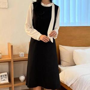 [강물처럼]아이우먼 리본넥조끼배색원피스 YPX041M601 빅사이즈