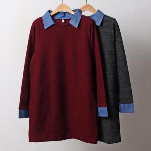 [강물처럼]빅사이즈배색카라 B716L501 버건디데님롱사카리티MN (