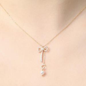 [패션] 비쥬홀릭 실버925 골드도금 리본 진주볼 목걸이