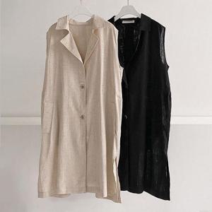 [강물처럼]빅사이즈조끼 G738L603 롱카라트임린넨베스트 BN (466