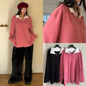 [강물처럼]위쉬몰 LT 캐서린카라배색니트티(T483H412) 빅사이즈