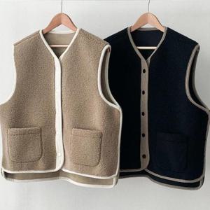 [강물처럼]빅사이즈부클조끼 T456L412 베베덤블양털배색조끼 BN