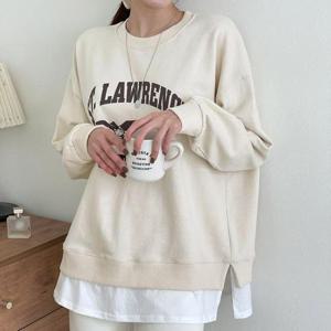 [강물처럼]아이우먼 톡톡레터링라운드긴팔티 BNT454M412 빅사이