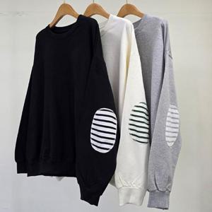 [강물처럼]빅사이즈빵떡티 T955L503 엘보줄지패치무지맨투맨 EM