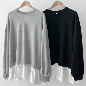 [강물처럼]빅사이즈긴팔티 T951L503 홀릭레이어드프릴맨투맨 GO