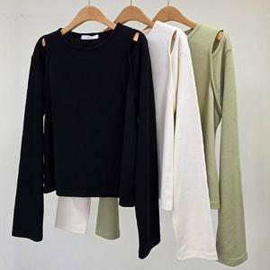 [강물처럼]빅사이즈오프숄더티 T943L503 슬림어깨트임골지긴팔티