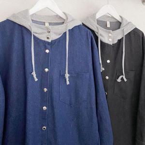 [강물처럼]빅사이즈캐주얼사파리 T983L503 예스후드배색셔츠사파