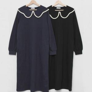 [강물처럼]빅사이즈카라원피스 T763L503 나비카라라인배색원피스