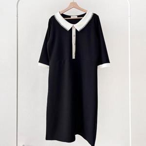 [강물처럼]빅사이즈카라원피스 T935L502 쉬이즈배색라인원피스 B