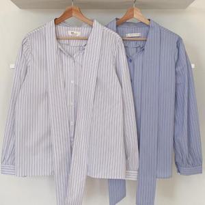 [강물처럼]빅사이즈줄지블라우스 T973L503 여리타이리본블라우스