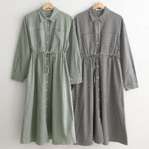 [강물처럼]빅사이즈패턴원피스 T971L503 빌리코튼체크셔츠원피스