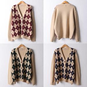 [강물처럼]위쉬몰 RM 아가일Y넥버튼가디건(I023H502) 빅사이즈 (