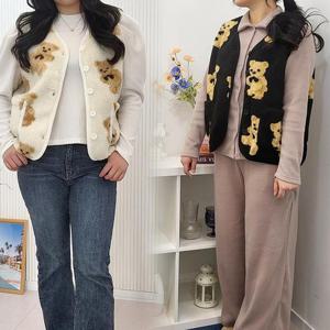 [강물처럼]위쉬몰 DL 러브곰돌이버튼털조끼(K777H502) 빅사이즈