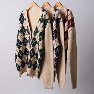 [강물처럼]빅사이즈니트가디건 I023L502 아가일패턴스판가디건 R