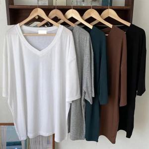 [강물처럼]빅사이즈브이넥티 T732L502 에이크무지스판오버핏티 R