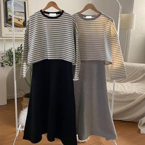 [강물처럼]빅사이즈레이어드원피스 T662L501 블리크롭롱원피스투