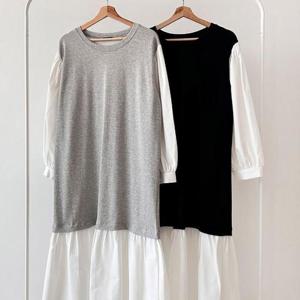 [강물처럼]빅사이즈면원피스 T660L501 랜드퍼프면배색원피스 AR