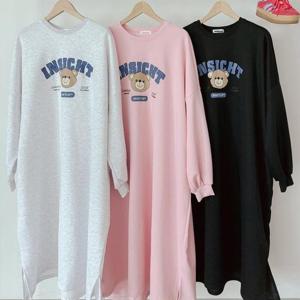 [강물처럼]빅사이즈캐릭터원피스 T266L501 왓업베어오버기모원피