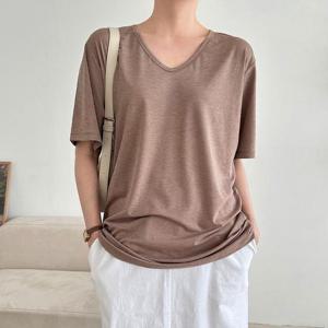 [강물처럼]아이우먼 무지브이넥기본반팔티 LDP532M405 빅사이즈