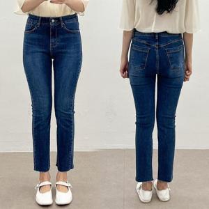 [강물처럼]빅사이즈사랑해요 P223L405 밑컷팅밴드데님일자팬츠 L