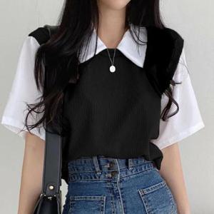 [강물처럼]아이우먼 카라티레이어드반팔티 DKR037M404 빅사이즈