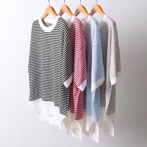 [강물처럼]빅사이즈사랑해요 I603L404 언발잔단가라반팔티 EB (1