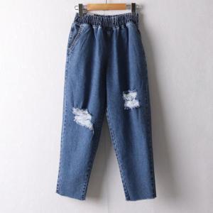 [강물처럼]아이우먼 데미지밴딩배기팬츠 LOI272M404 빅사이즈 (1